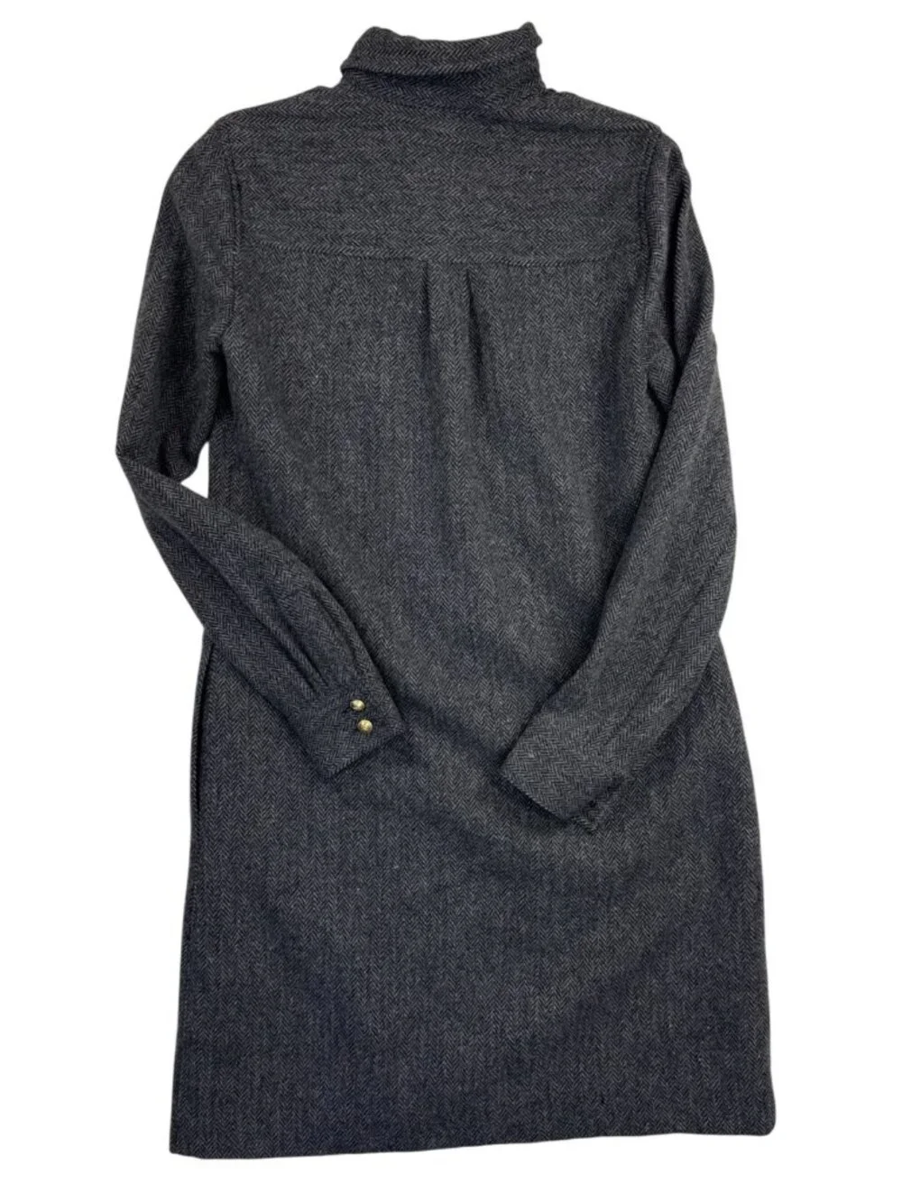 J.Crew Wool Herringbone Shirt Dress Size 00 Gray Gold Button Classic Minimalist